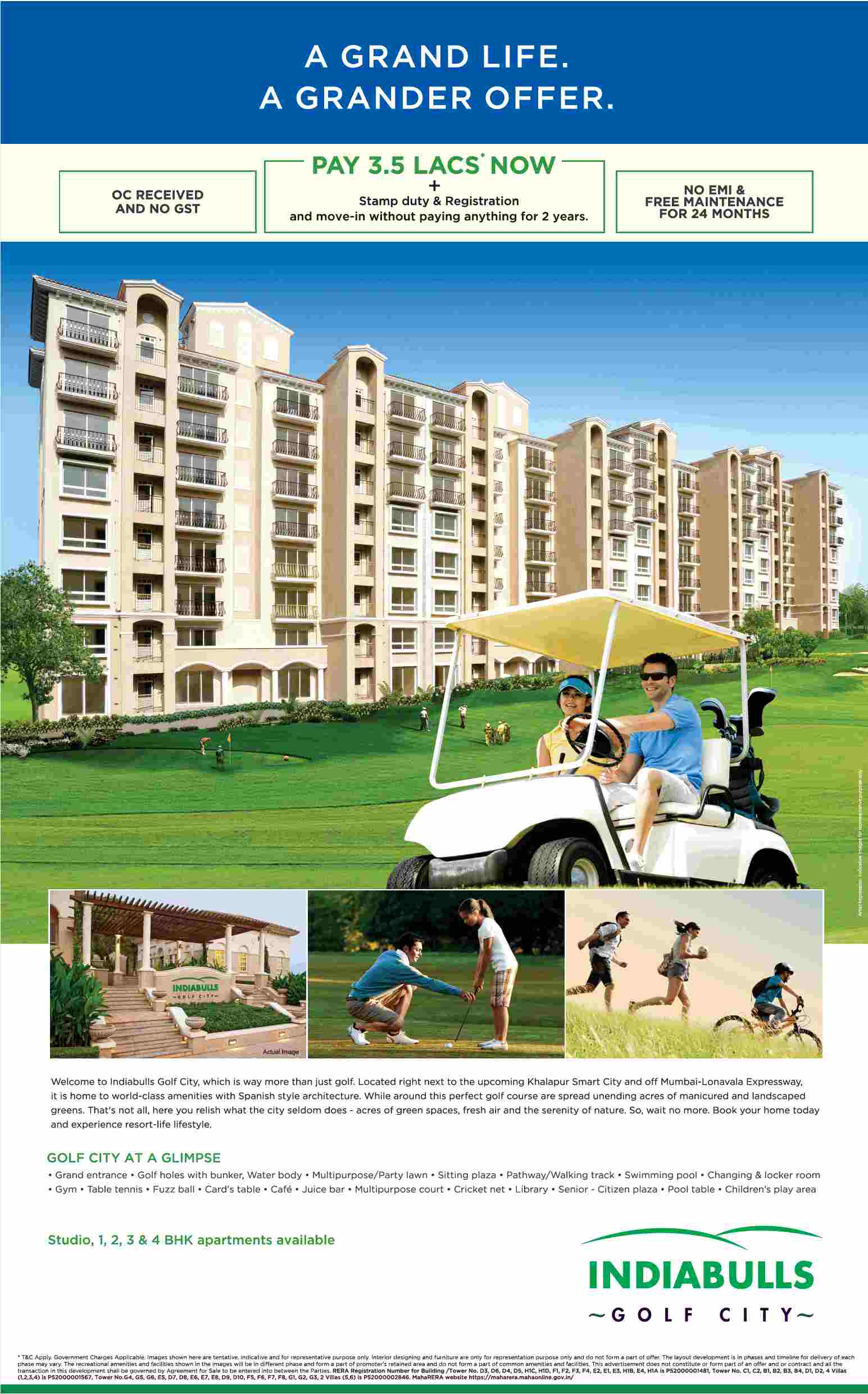 Pay 3.5 Lacs now + stamp duty & registration and move-in at Indiabulls Golf City in Mumbai